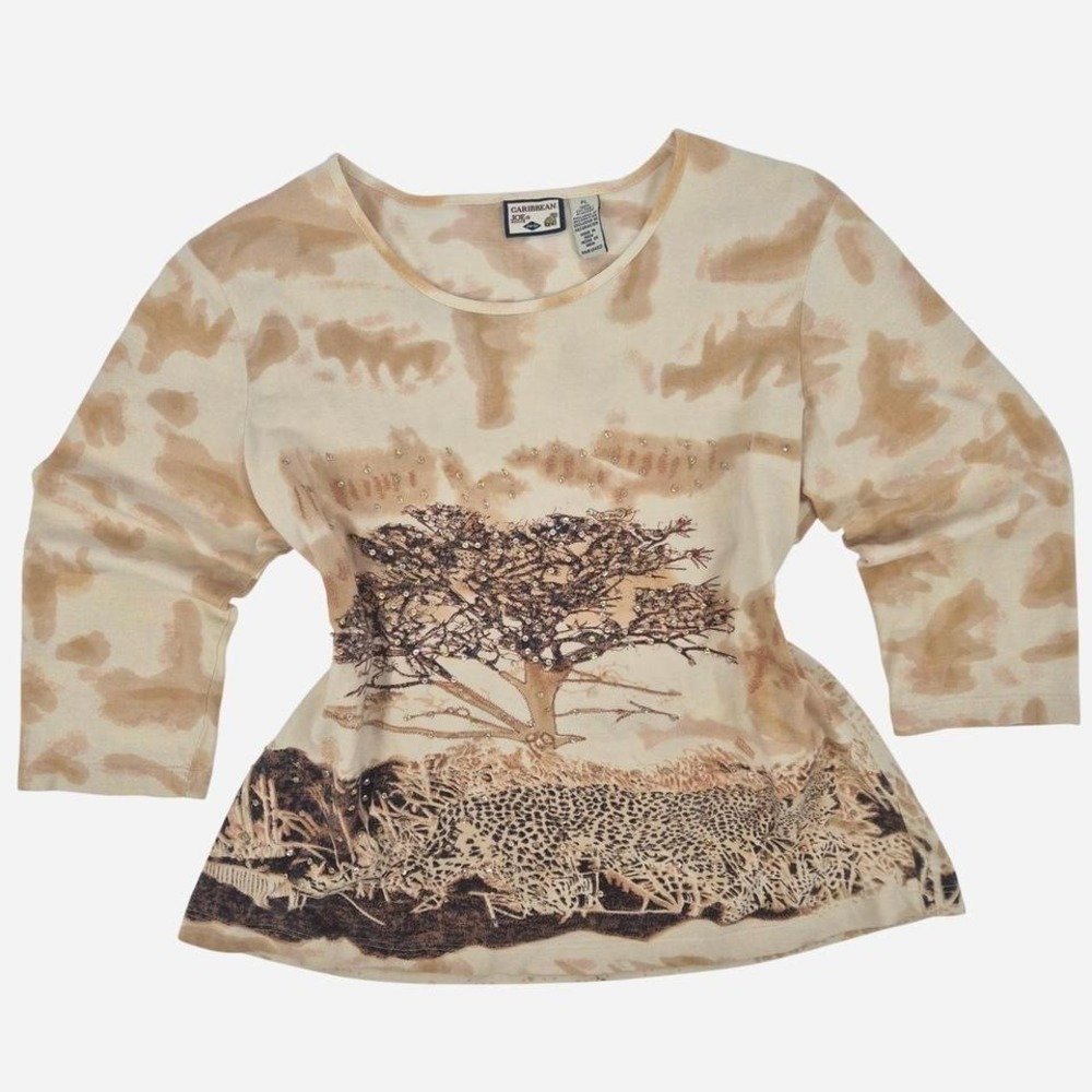 Caribbean Joe Y2K safari cheetah graphic sequin top